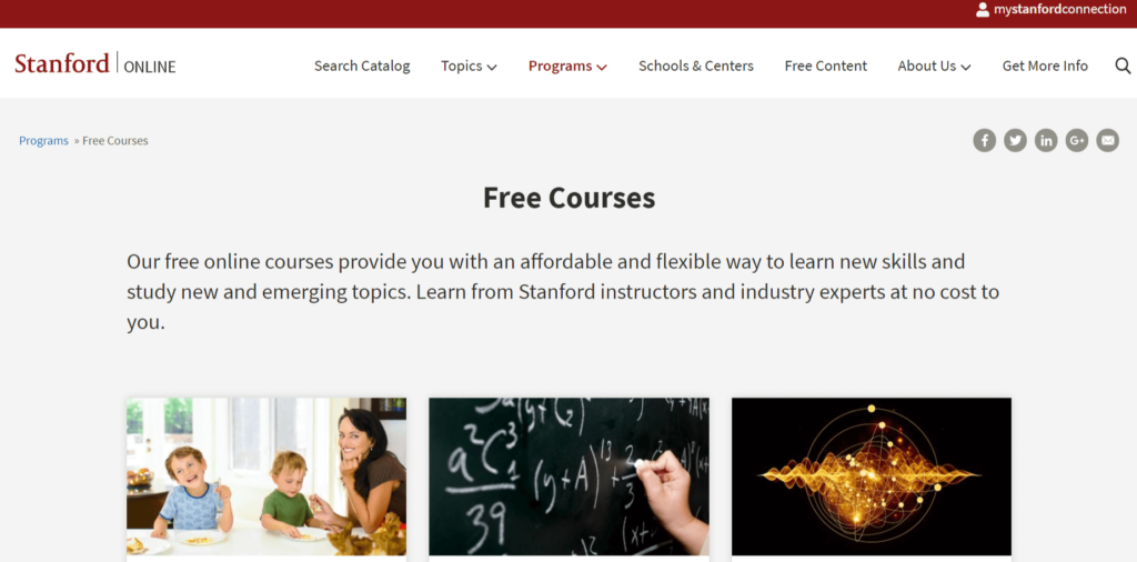 Stanford online courses for free